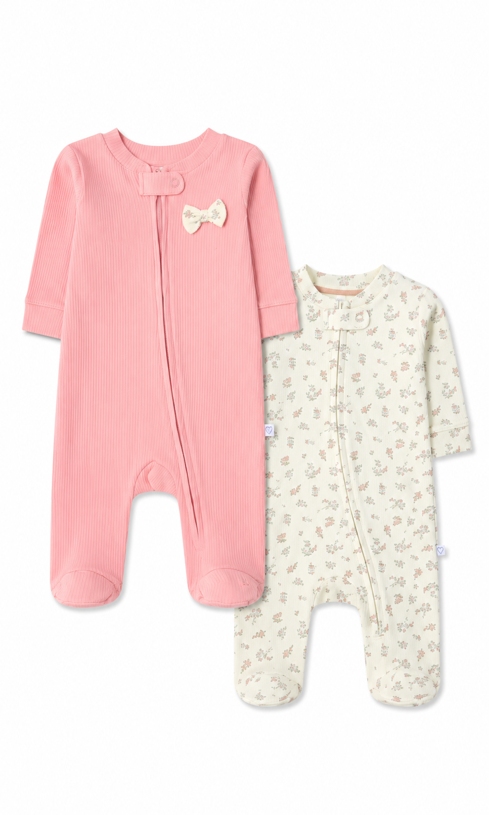 Baby Girls Romper Pack of 2 Pink Cream Floral Print