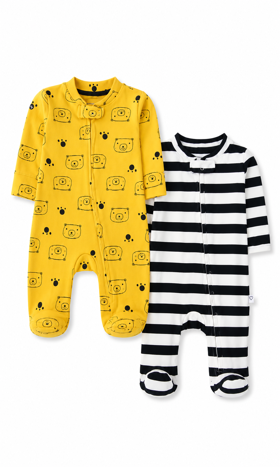 Baby Romper Pack of 2 Mustard Bear Print & Black White Striped