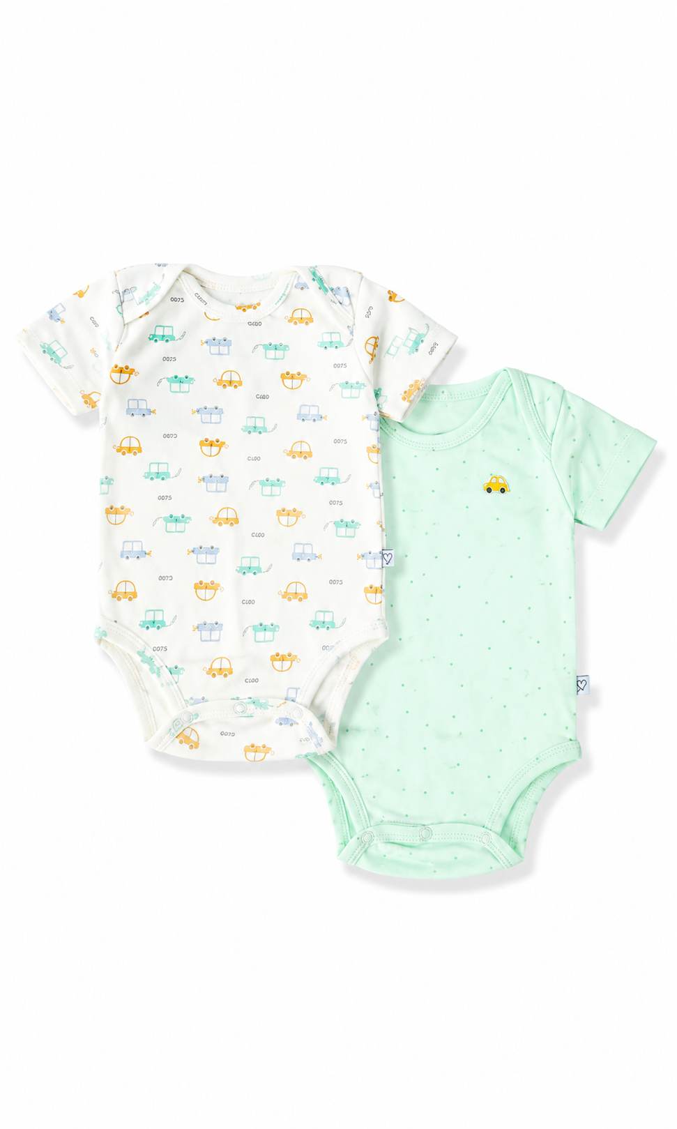 Baby Boys Bodysuit Pack of 2 Car Print & Mint Green