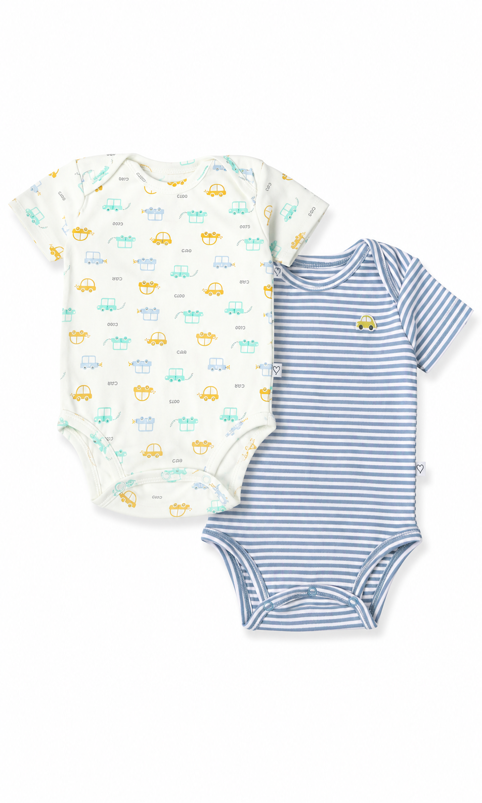 Baby Boys Bodysuit Pack of 2 Car Print & Grey Stripe