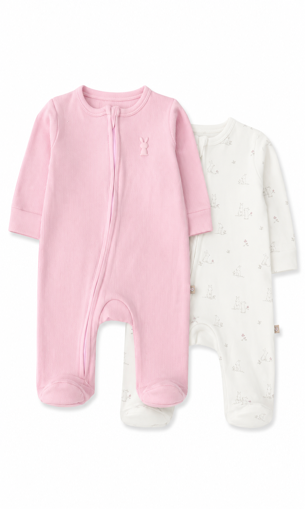 Baby Girls Footed Romper Pack of 2 Pink Bunny Print