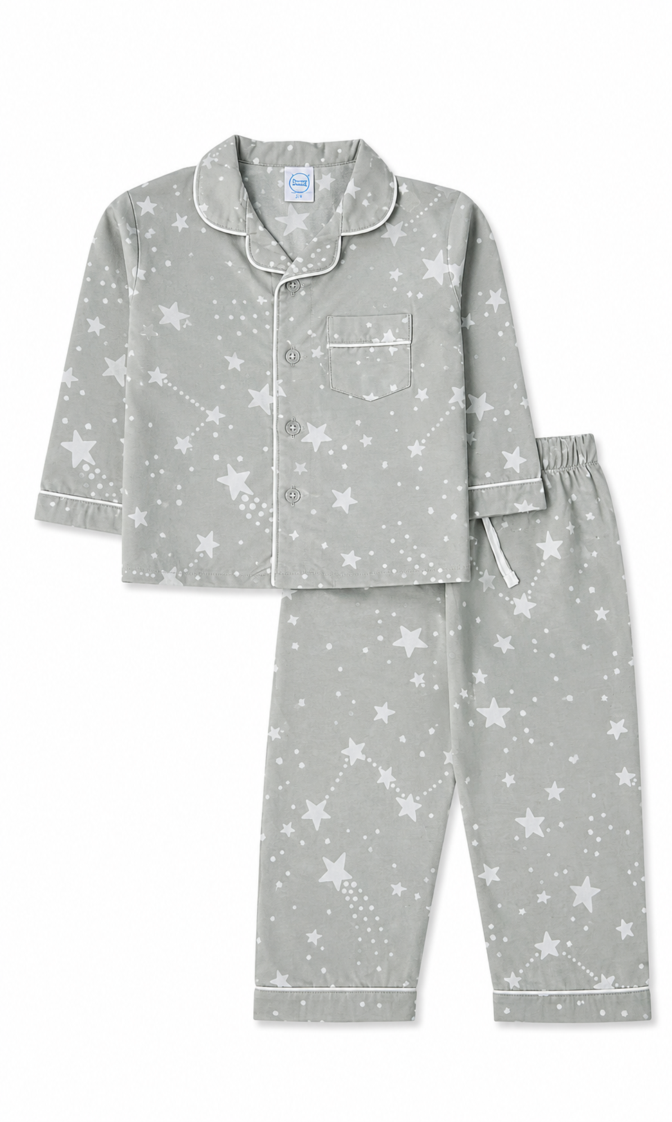 Kids Night Suit Grey Star Print