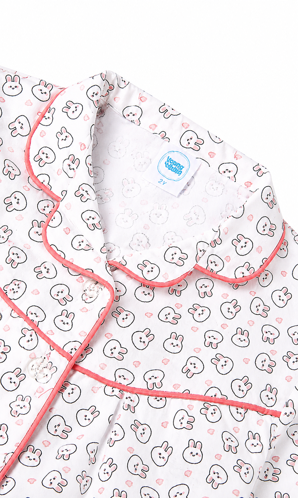 Girls Night Suit White Bear Print Pink Trim