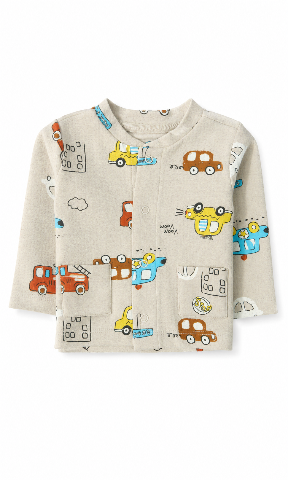 Baby Cartoon Car Print Striped 6-Piece Gift Set Cream White