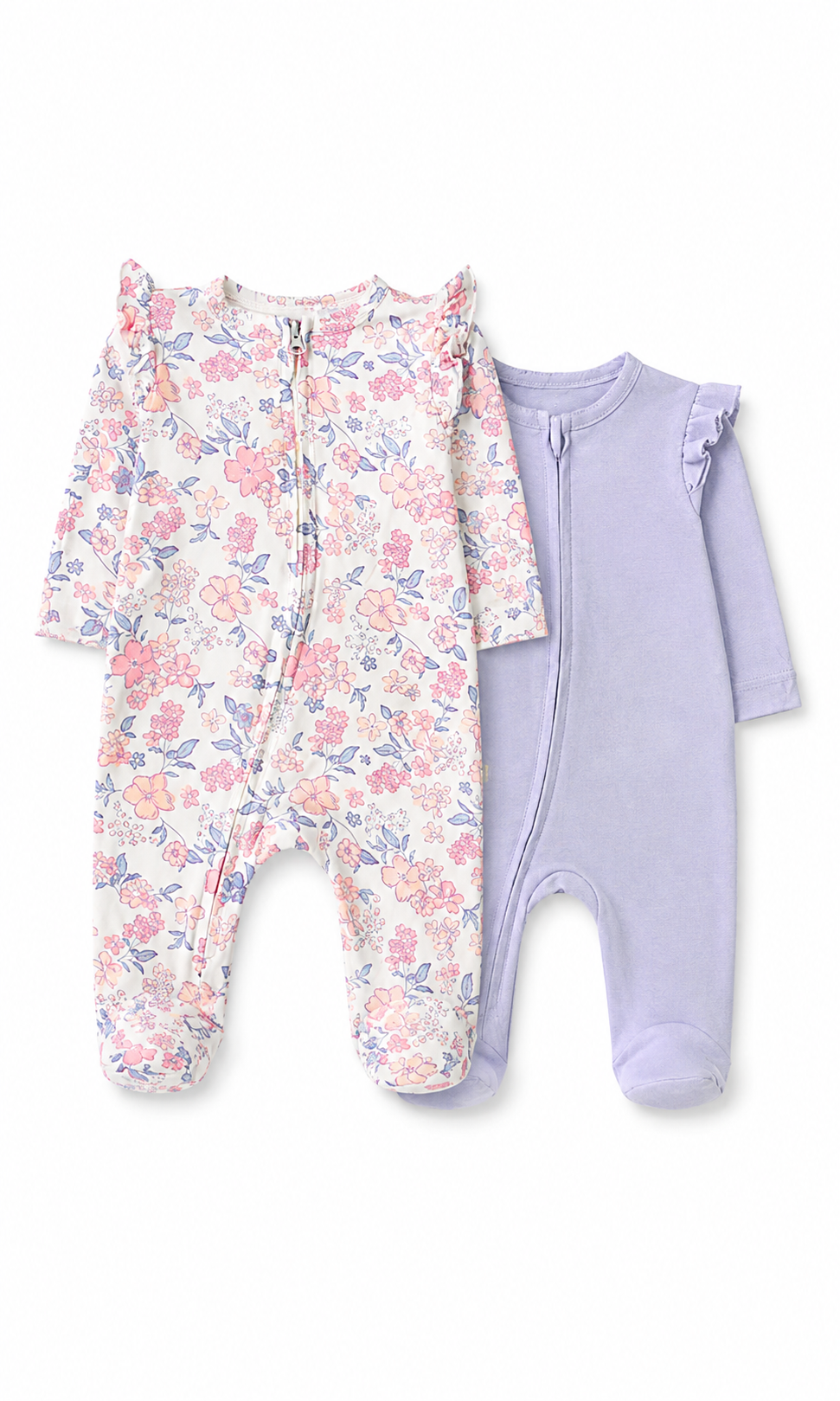 Baby Girls Footed Romper Pack of 2 Purple Floral Print