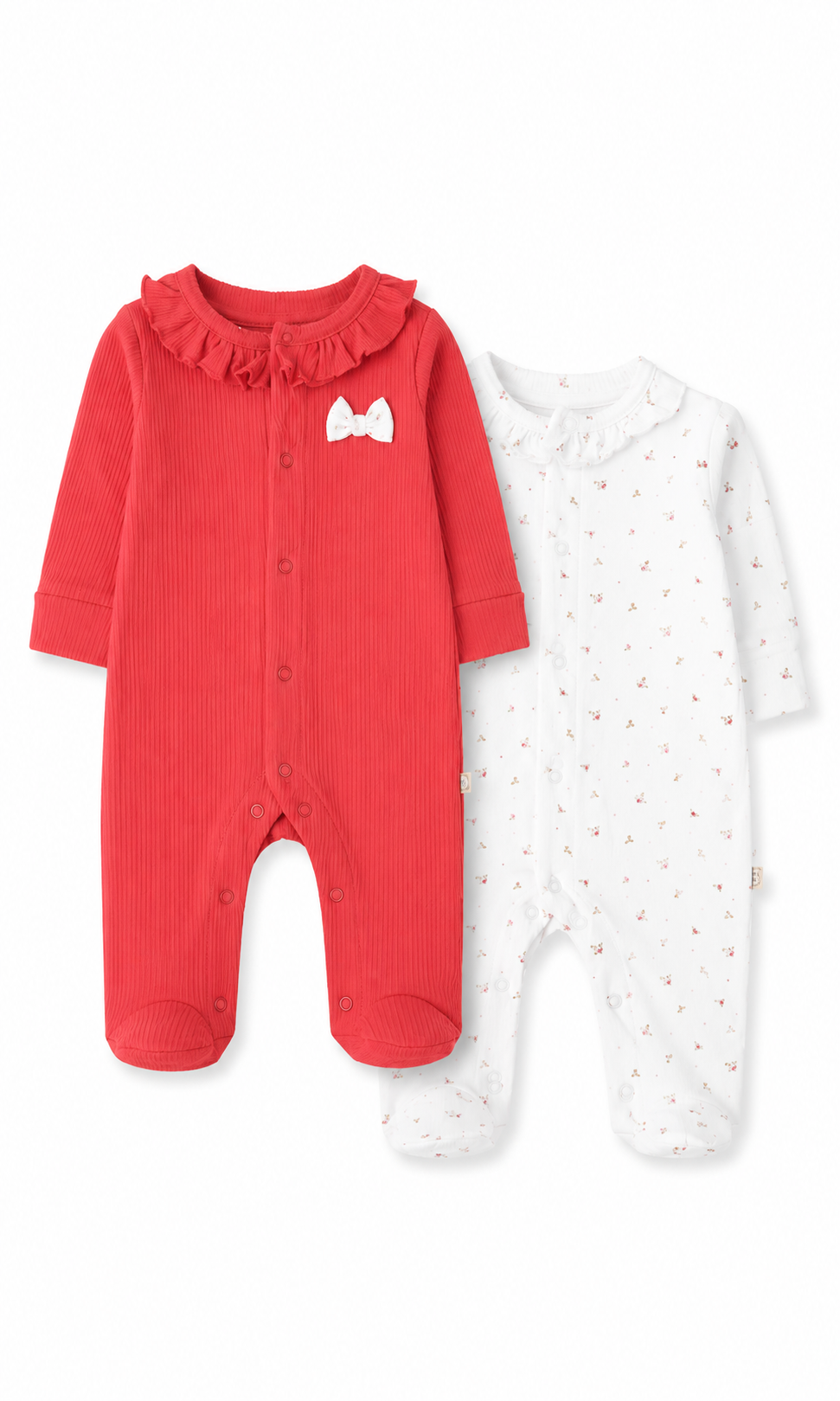 Baby Girls Romper Pack of 2 Coral Ribbed & White Floral