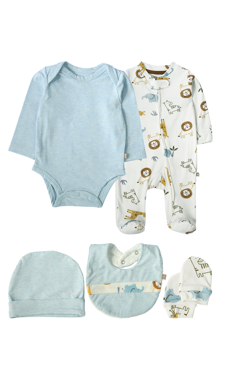 Baby Boys 5-Piece Gift Set Sky Blue Safari Animal Print