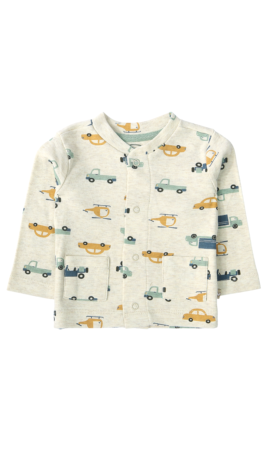 Baby Boys 6-Piece Gift Set Steel Blue Ribbed & Cream Vehicle Print Newborn Layette