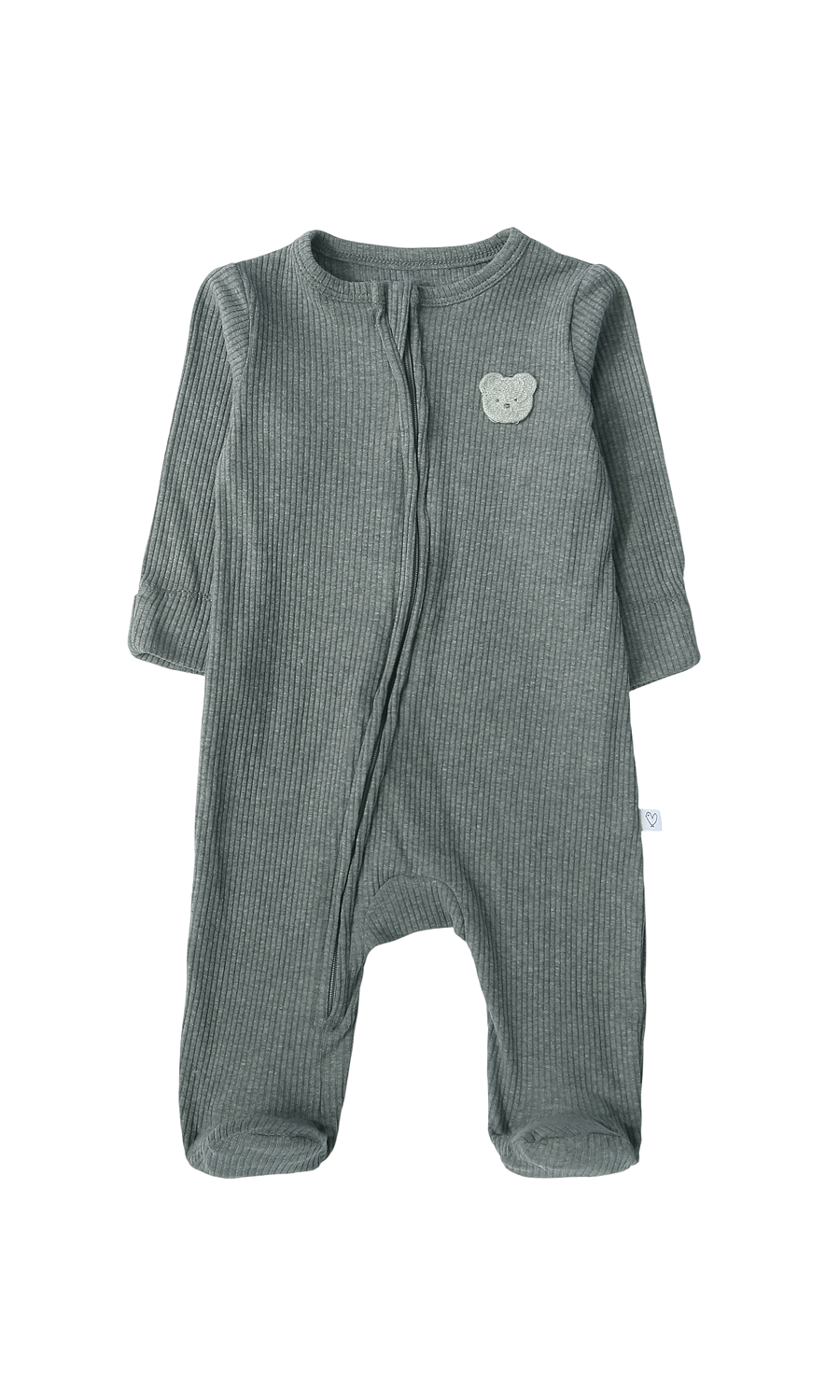 Baby Boys Grey Ribbed and Sage Green Monster Print Footed Romper Pack of 2