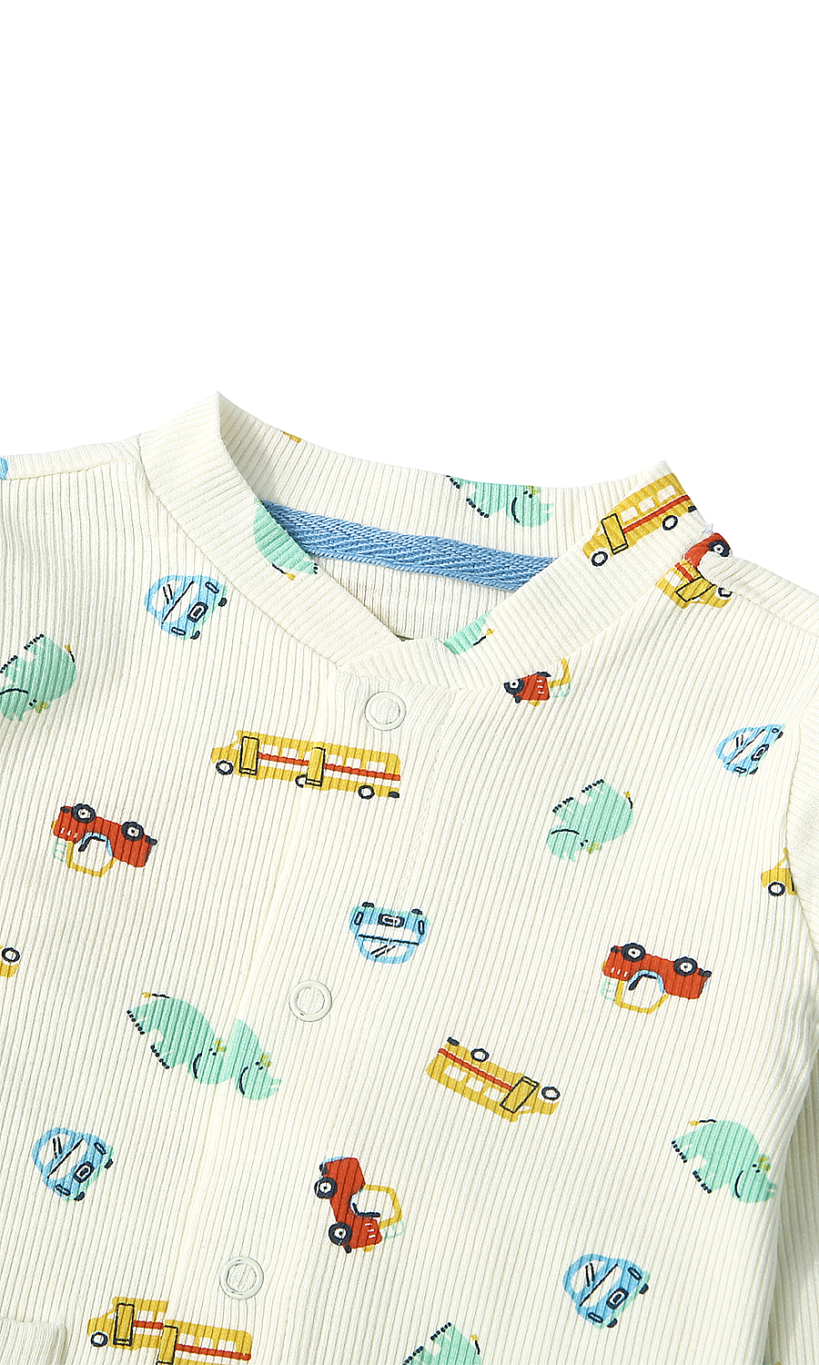 Baby Boys Night Suit Cream Pinstripe Colourful Vehicle Transport Print 2-Piece Pyjama Set