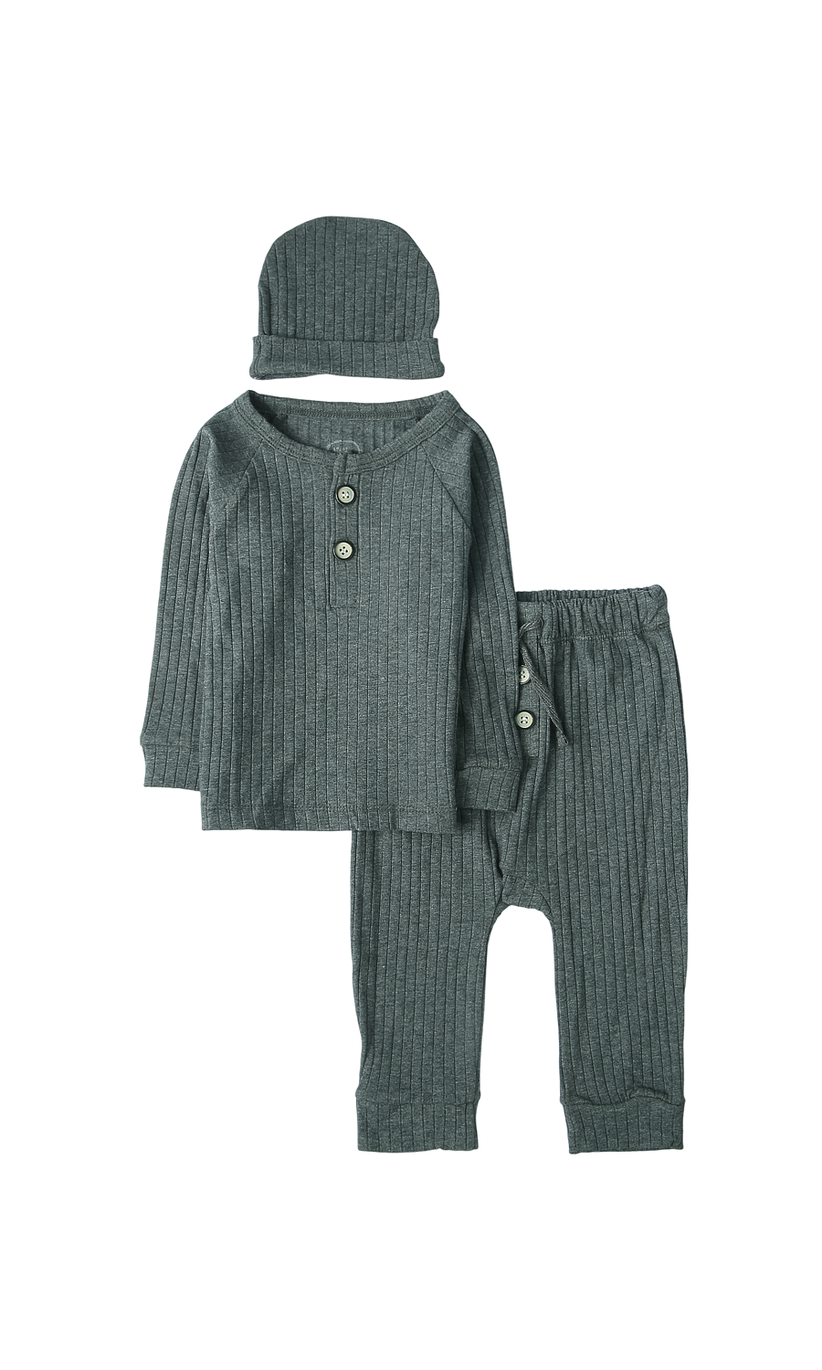 Baby Boys Night Suit Dark Teal Wide Rib Neppy Henley 3-Piece Pyjama Set with Cap