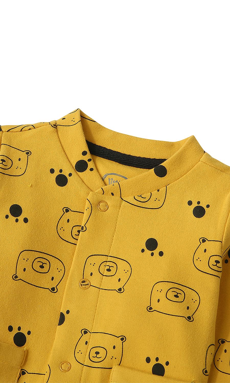 Baby Boys Night Suit Mustard Yellow Bear Face Paw Print 2-Piece Pyjama Set