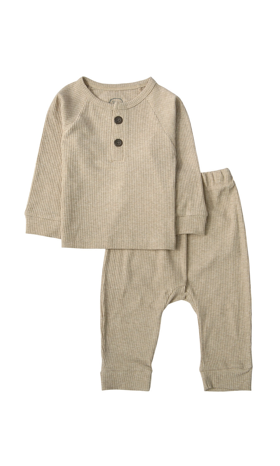 Baby Boys Night Suit Oatmeal Wide Rib Henley 3-Piece Pyjama Set with Cap