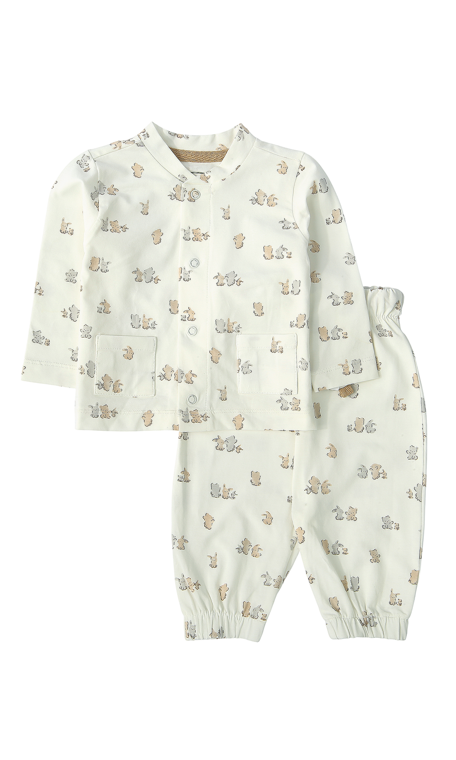 Baby Boys Night Suit Off White Bunny Squirrel Print