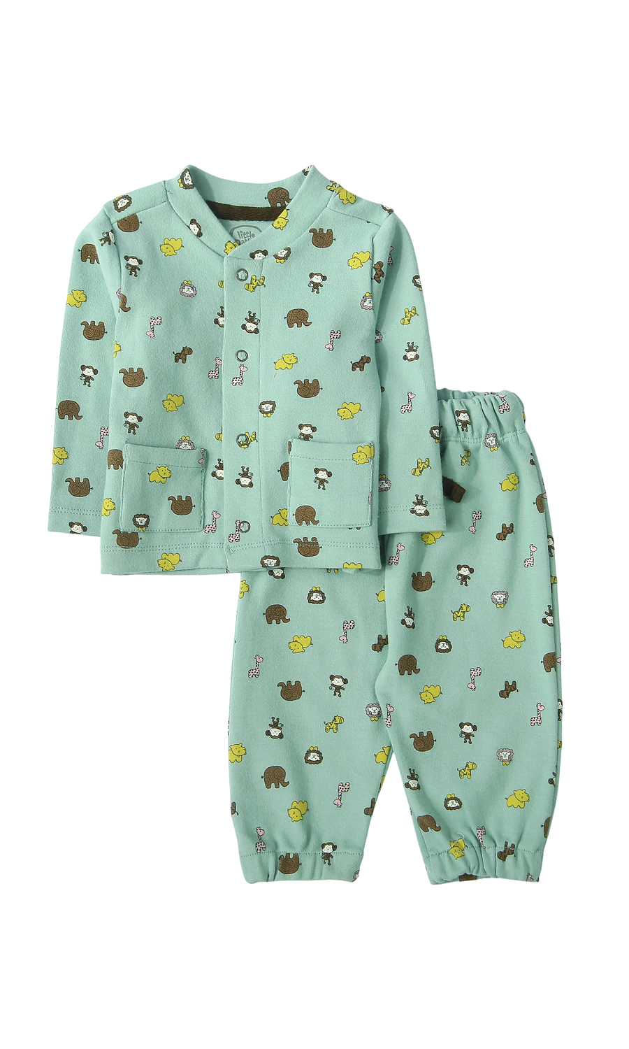 Baby Boys Night Suit Sage Green Jungle Safari Animal Print 2-Piece Pyjama Set