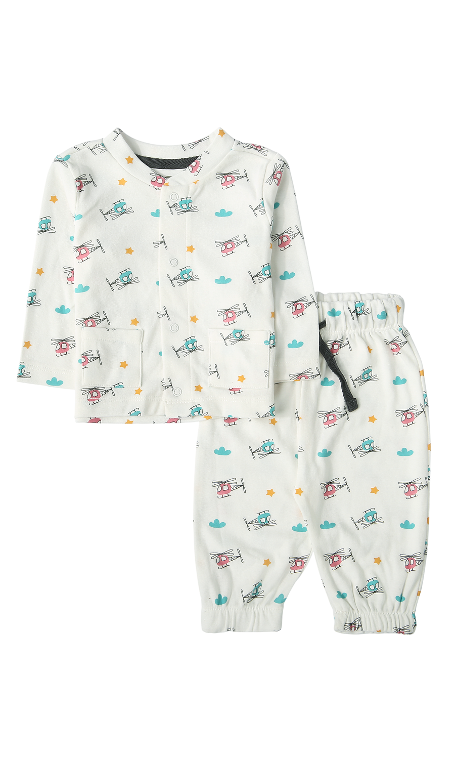 Baby Boys White Helicopter Print Night Suit