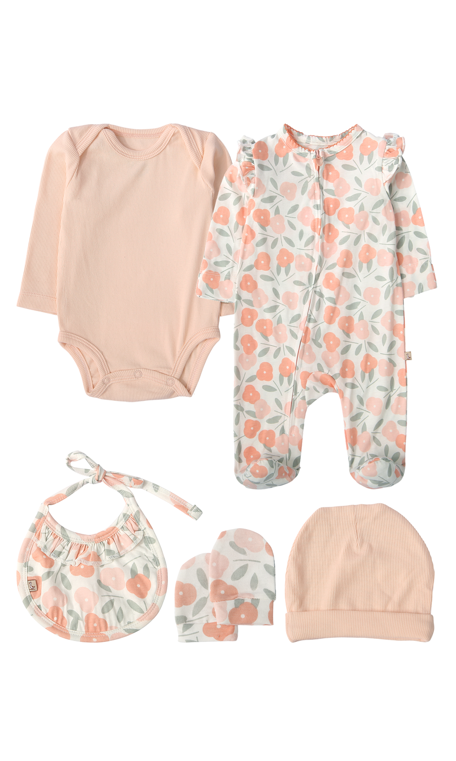 Baby Girls 5-Piece Gift Set Peach Floral Print