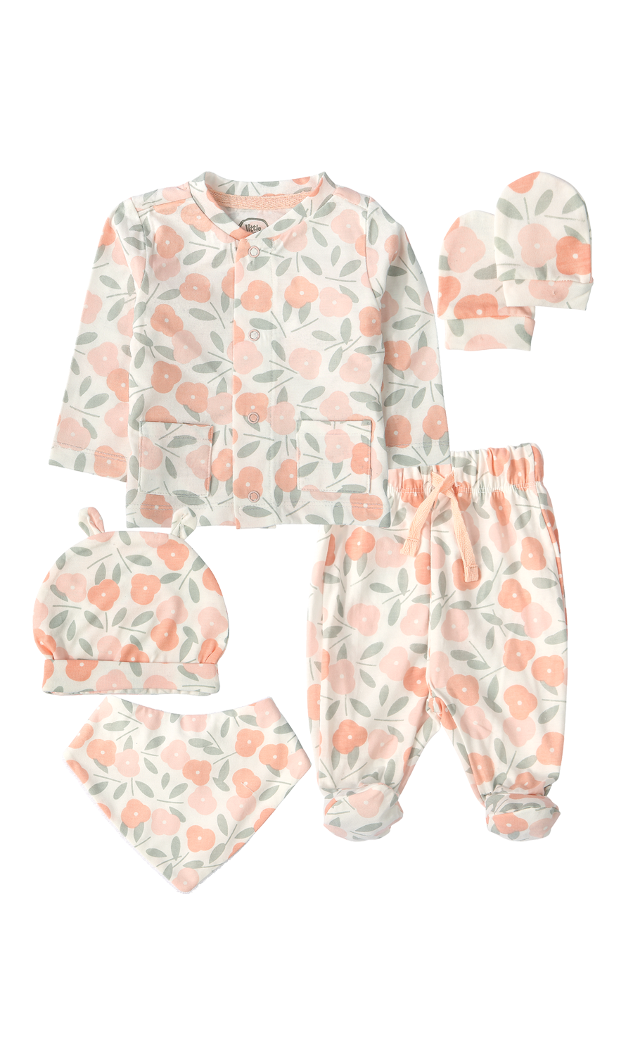 Baby Girls 5-Piece Gift Set White Peach Floral Print