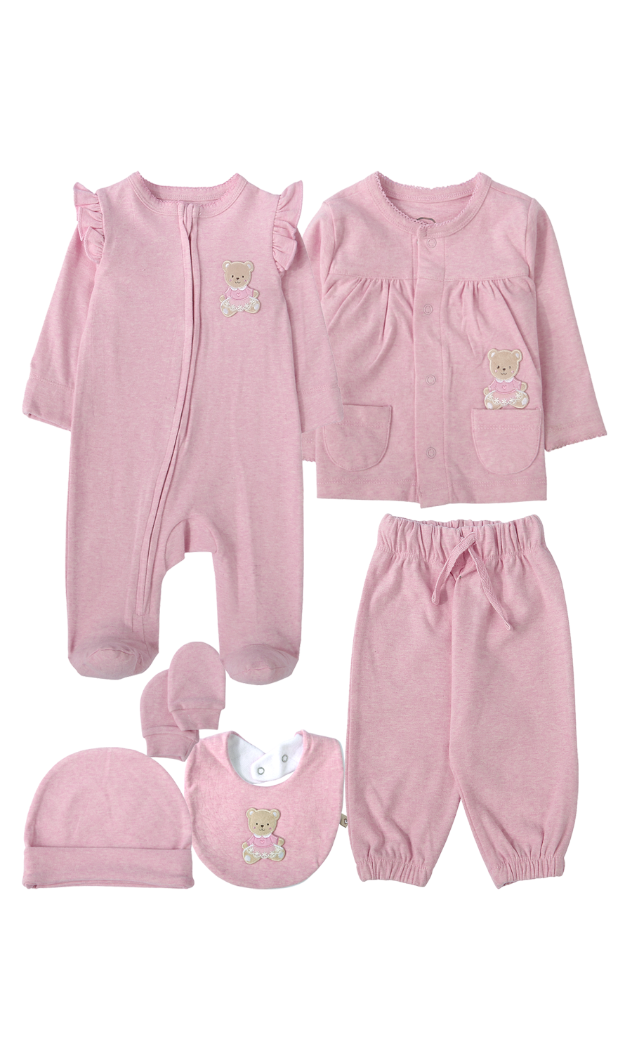 Baby Girls 6-Piece Gift Set Dusty Pink Teddy Bear