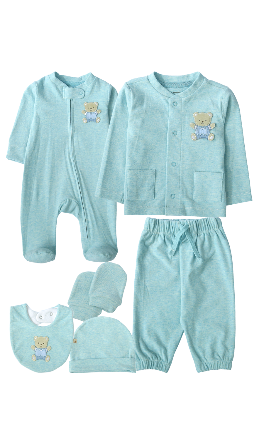Baby Girls 6-Piece Gift Set Mint Green Teddy Bear