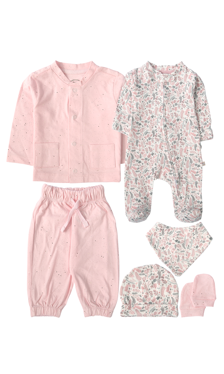 Baby Girls 6-Piece Gift Set Pink Floral Print