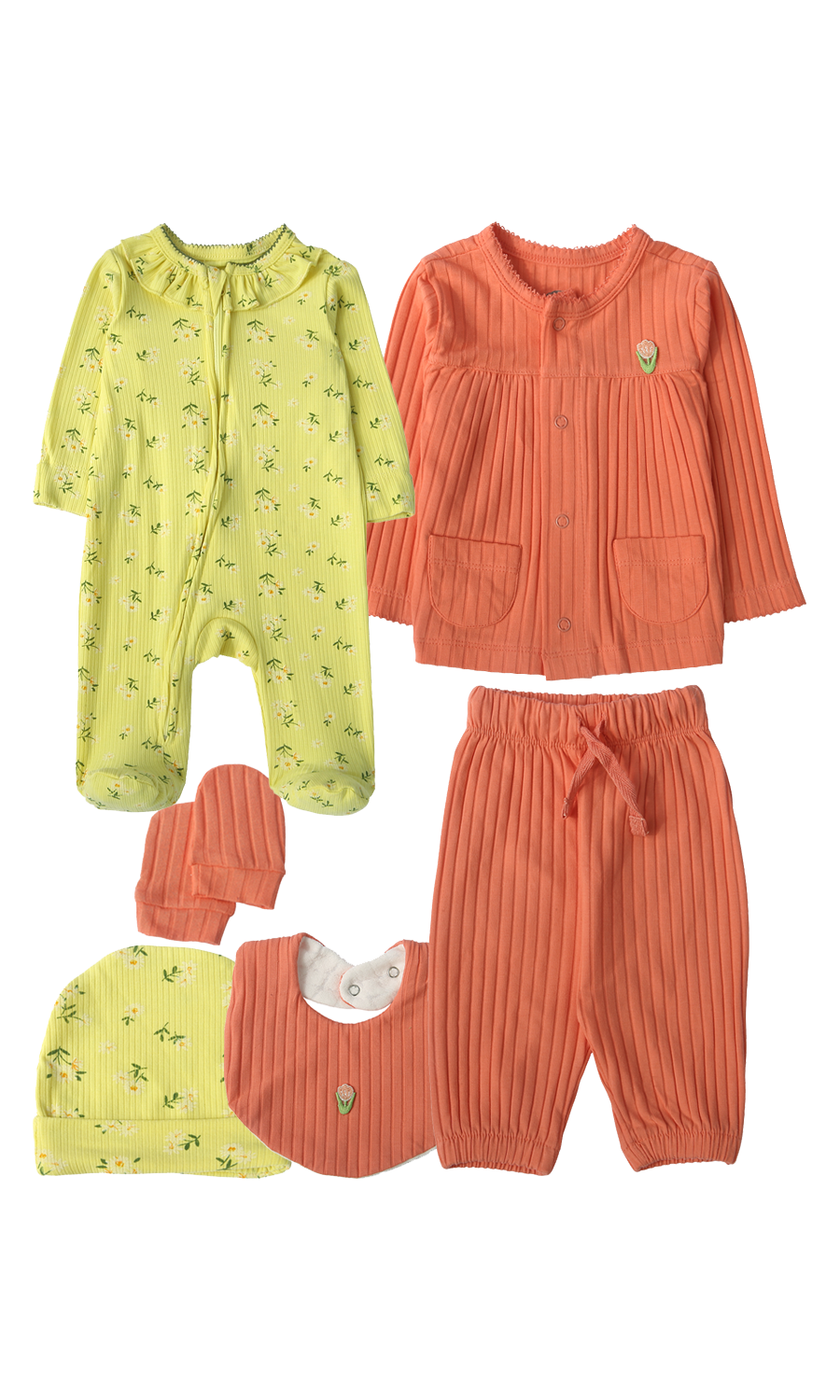 Baby Girls 6-Piece Gift Set Yellow Green & Coral Floral