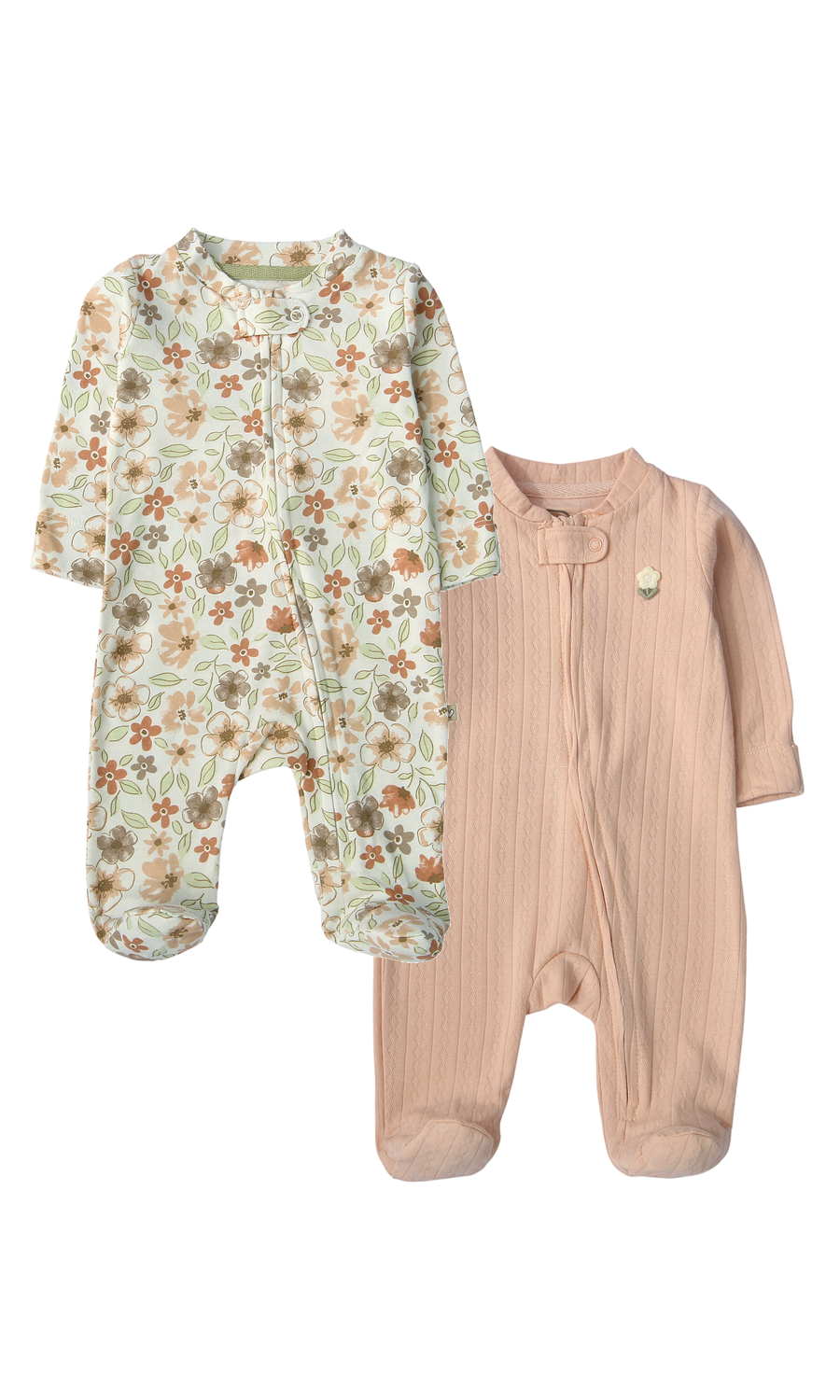 Baby Girls Floral Print and Ribbed Footed Romper Pack of 2