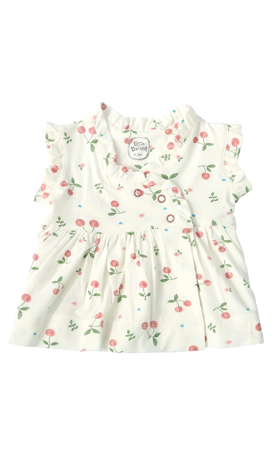 Baby Girls Frock Cream Cherry Blossom Print Flutter Sleeve Frill Collar