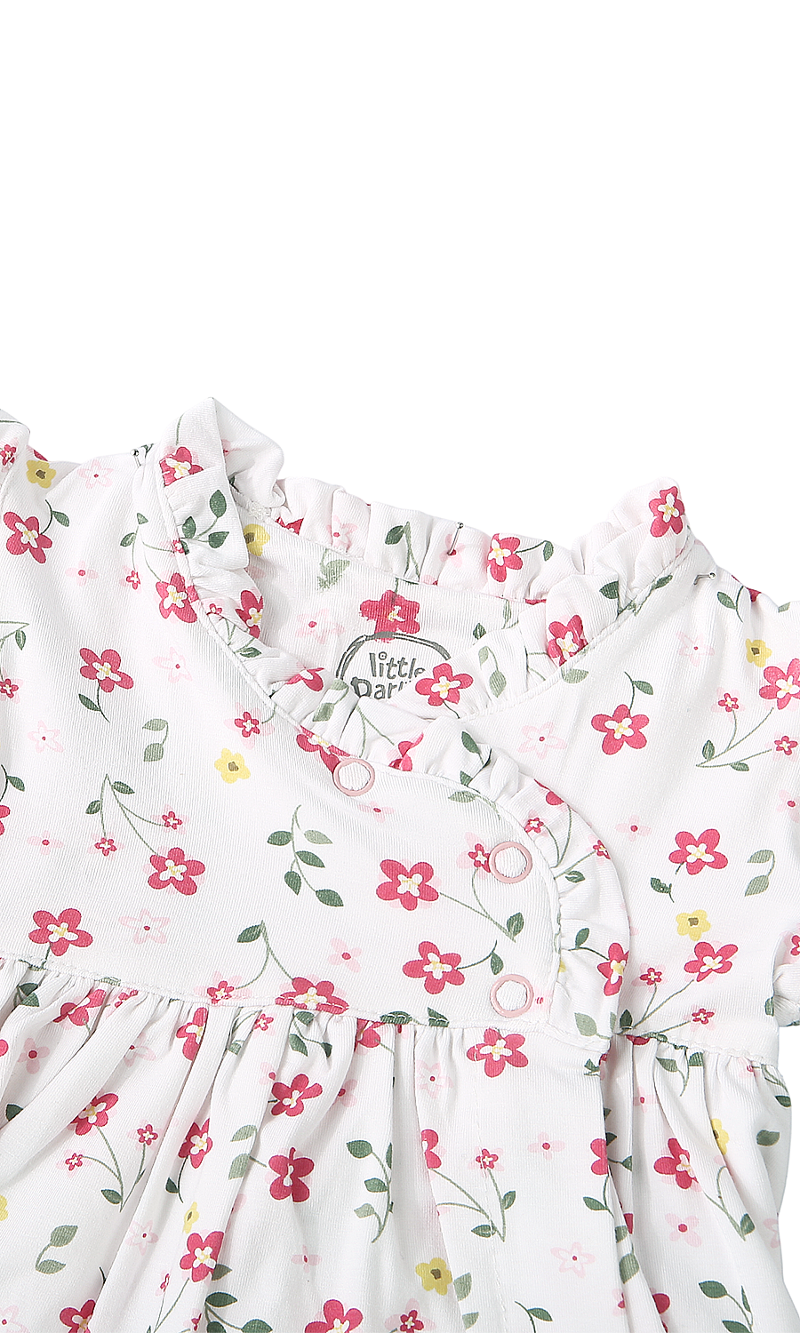 Baby Girls Frock White Pink Wildflower Vine Print Double Ruffle Flutter Sleeve