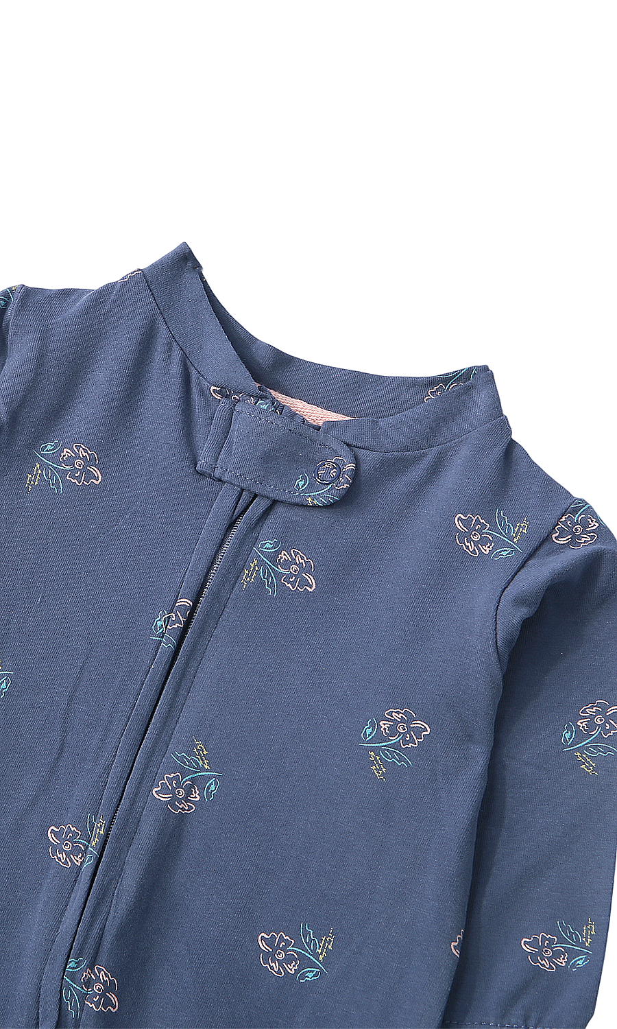Baby Girls Navy and Pink Floral Footed Romper with Headband Pack of 2