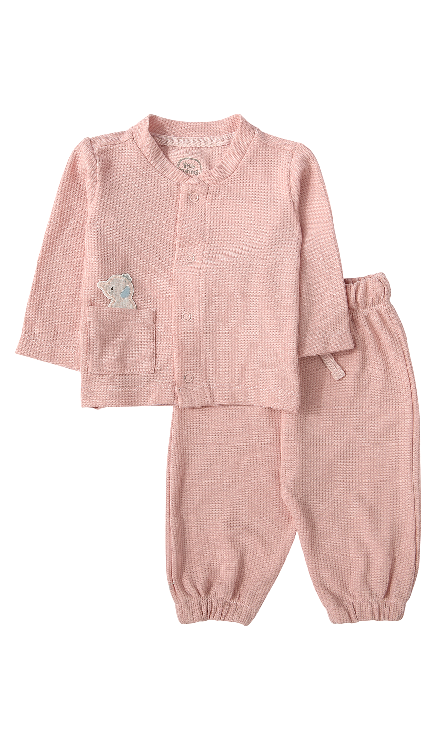 Baby Girls Night Suit Blush Pink Waffle Knit Elephant Appliqué 2-Piece Pyjama Set