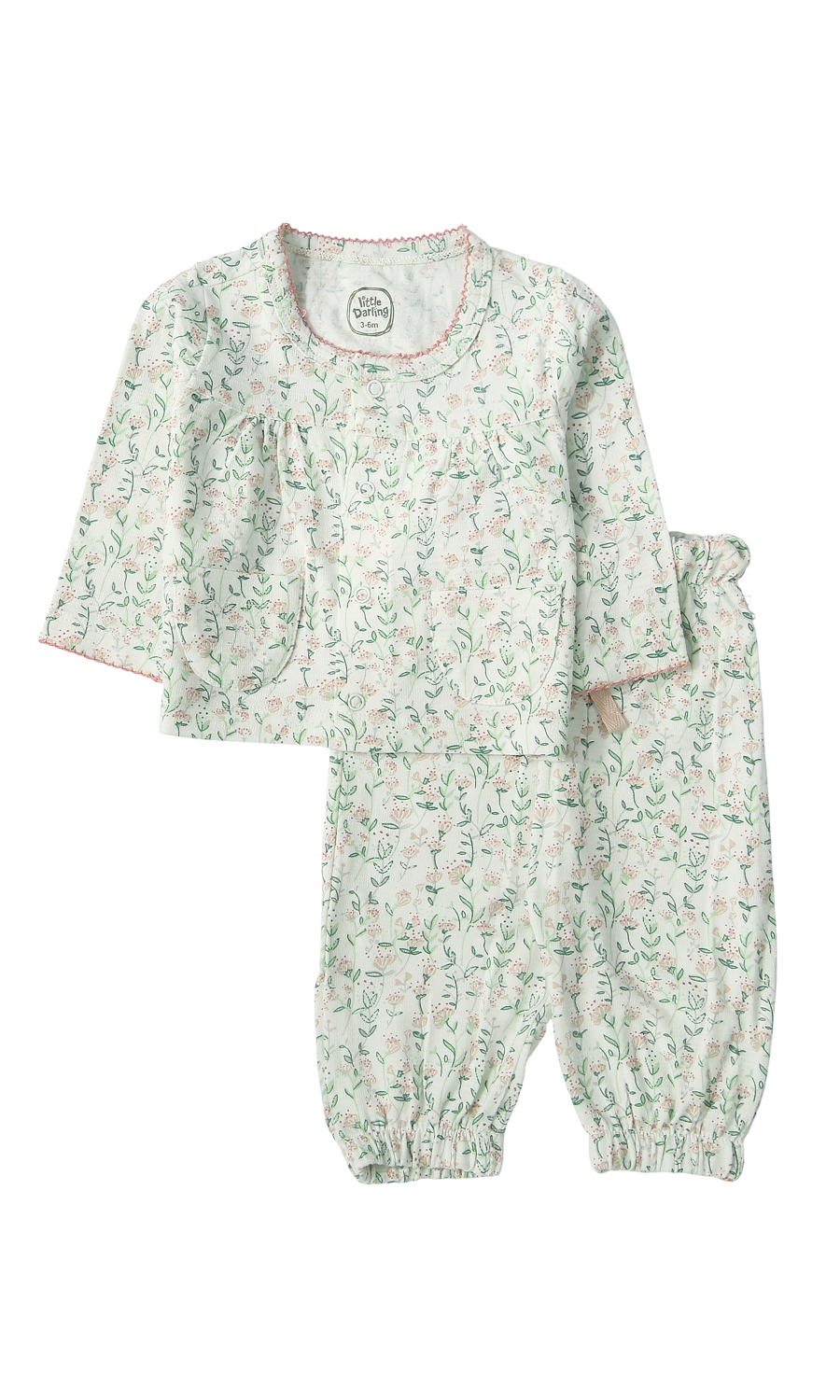 Baby Girls Night Suit Mint Botanical Wildflower Bunny Print 2-Piece Pyjama Set