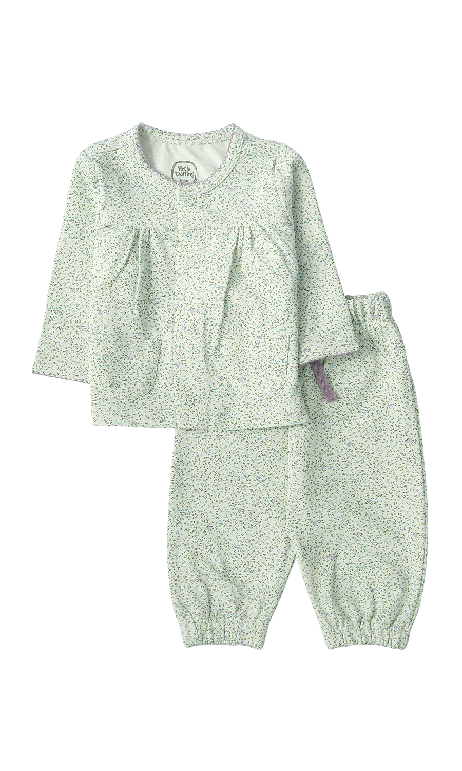 Baby Girls Night Suit Mint Micro Floral Ditsy Print Gather 2-Piece Pyjama Set