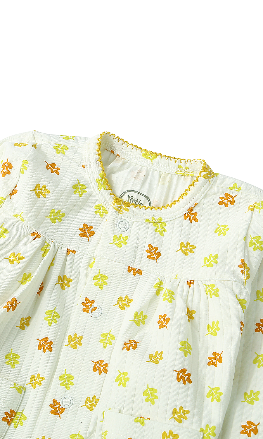 Baby Girls Night Suit White Autumn Leaf Print Lime Trim 2-Piece Pyjama Set