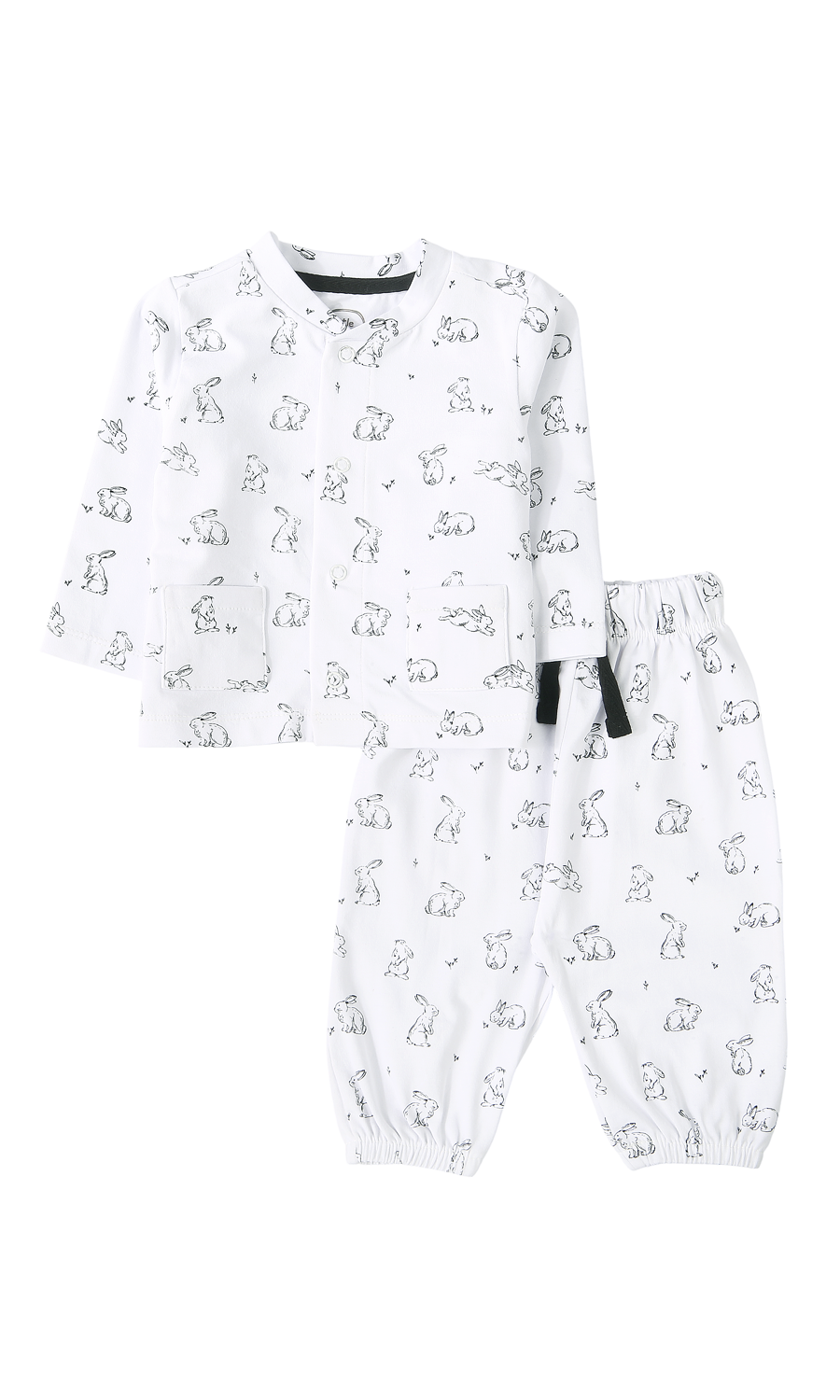 Baby Girls Night Suit White Bunny Sketch Print