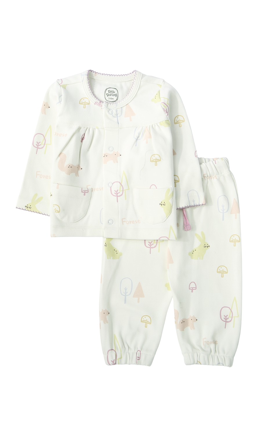 Baby Girls Night Suit White Enchanted Forest Bunny Tree Print 2-Piece Pyjama Set