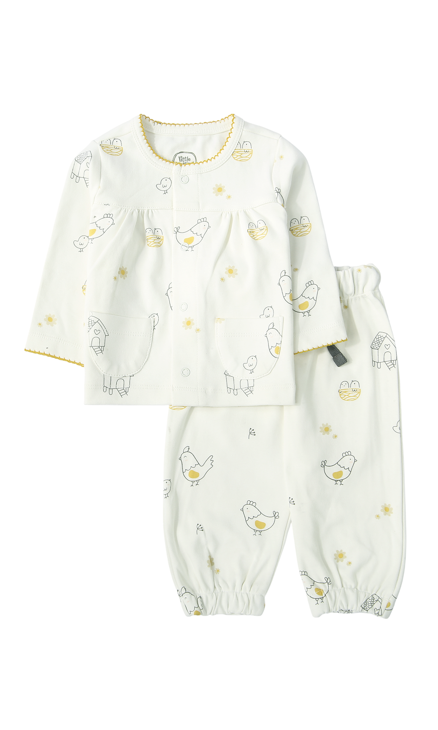 Baby Girls Night Suit White Farmyard Chicken Chick Print 2-Piece Pyjama Set
