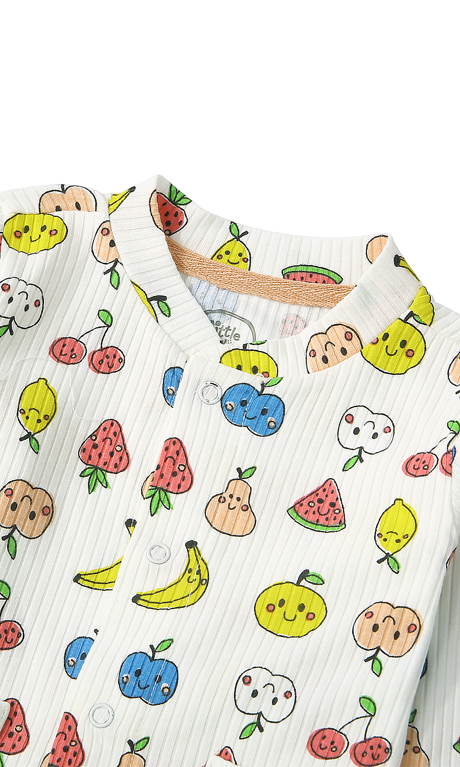 Baby Girls Night Suit White Kawaii Fruit Print Crinkle Cotton 2-Piece Pyjama Set