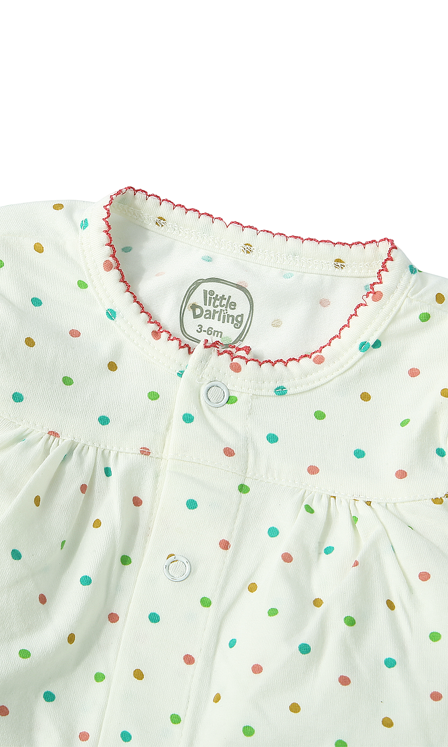 Baby Girls Night Suit White Multicolour Polka Dot Red Trim 2-Piece Pyjama Set