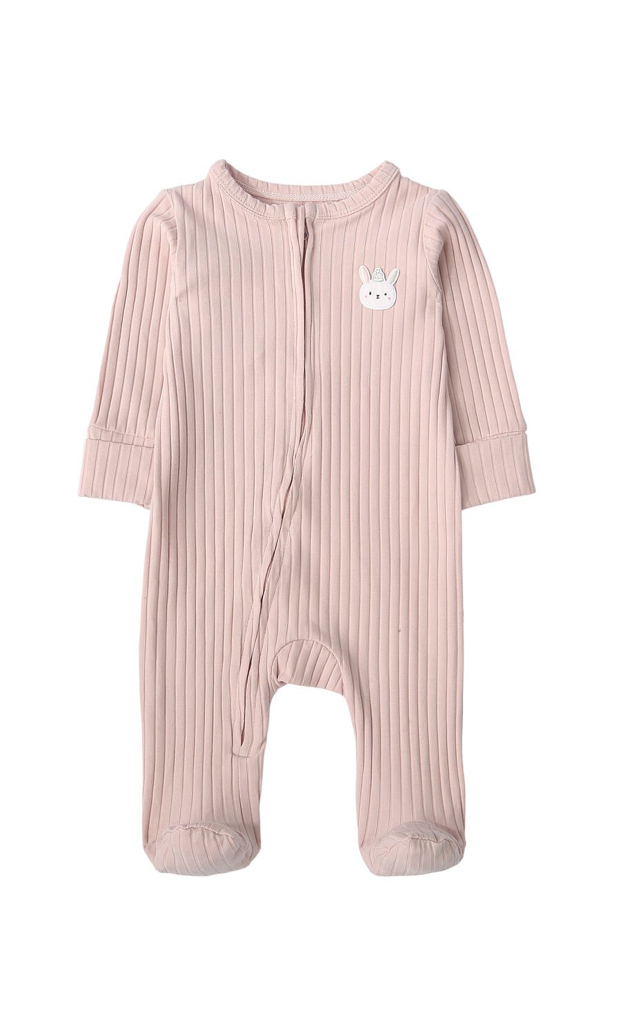 Baby Girls Pink Cartoon Print and Ribbed Footed Romper Pack of 2