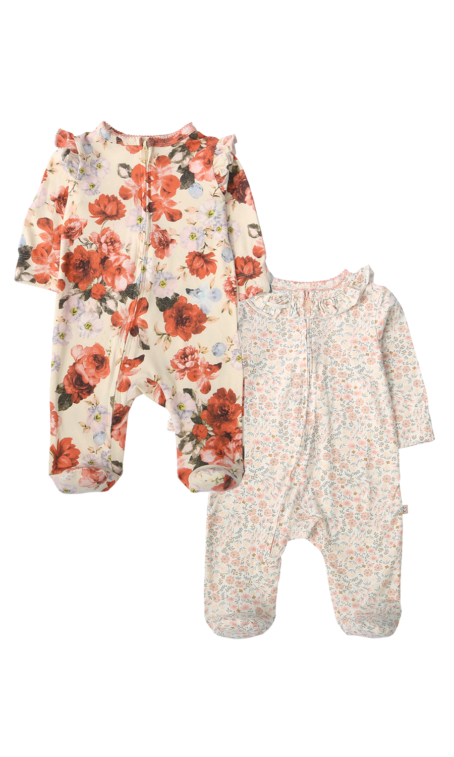 Baby Girls Rose Floral and Ditsy Floral Frill Collar Footed Romper Pack of 2
