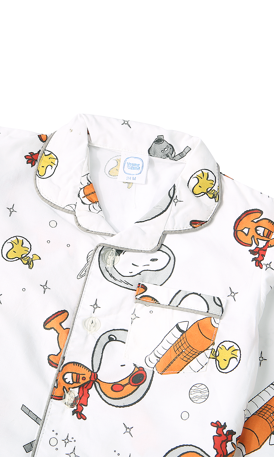 Boys Night Suit White Snoopy Astronaut Space Print Grey Piping 2-Piece Pyjama Set