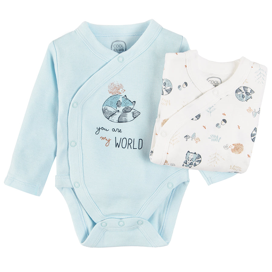 Baby Bodysuit With Long Sleeves Ecru Blue Forest Set 2 Pcs CC CNB2500685 00