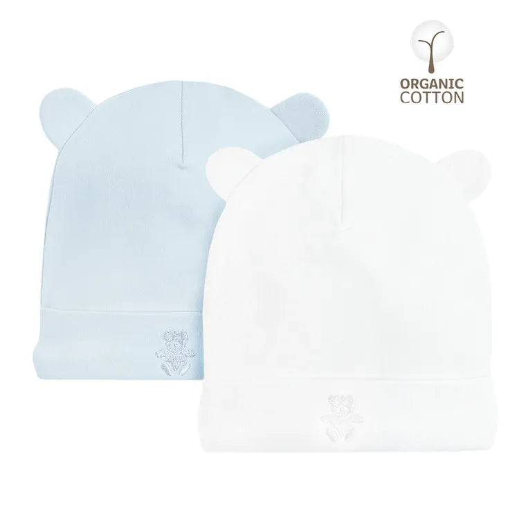Baby Hat, Organic Cotton, Light Blue, White, Set, 2 Pack CC CAB2201449